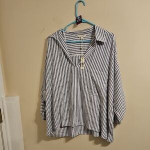 Max Studio Blue and White Stripped Collared Blouse. NWT